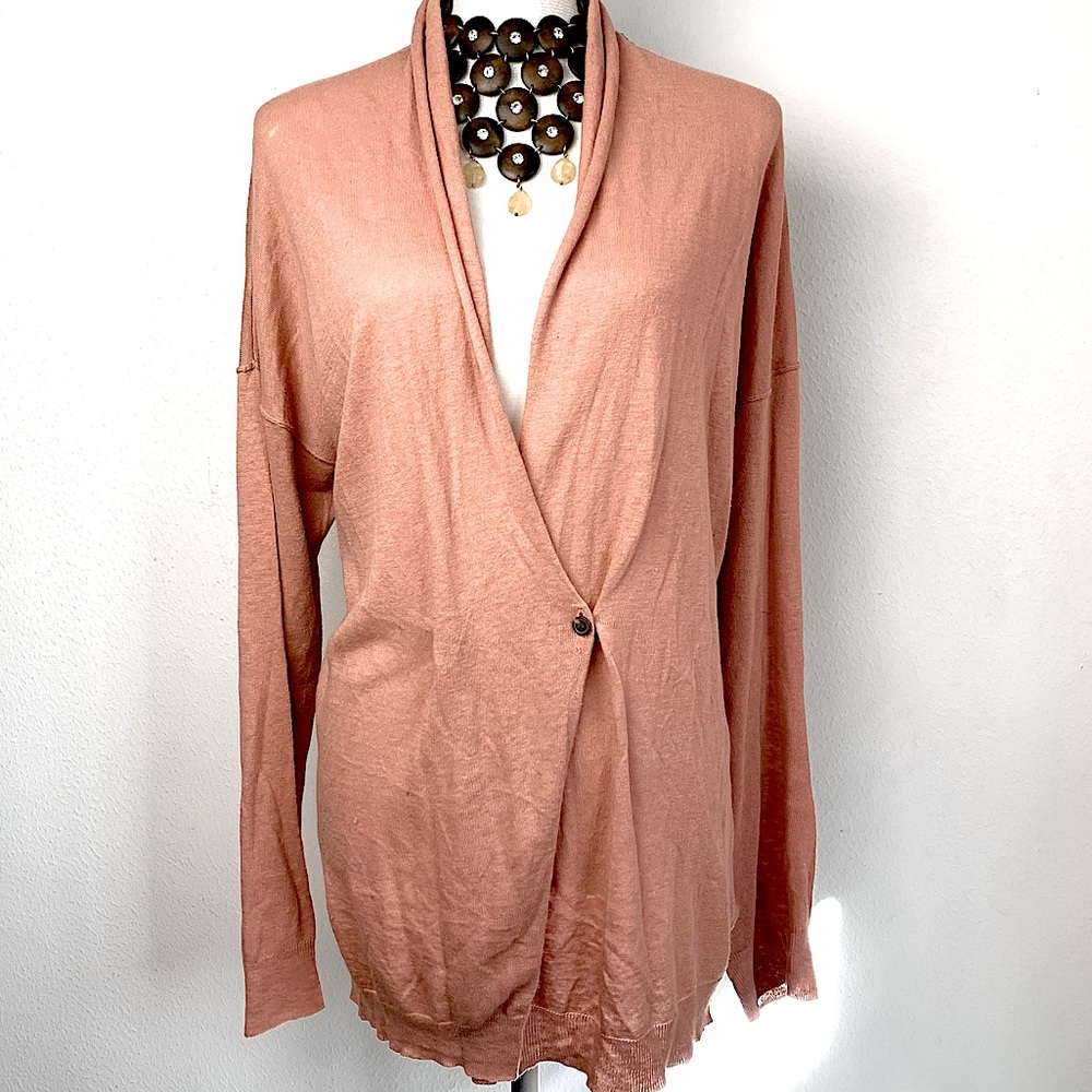 J.Crew Linen Cotton lightweight thin dusty pink salmon color cardigan Sz…